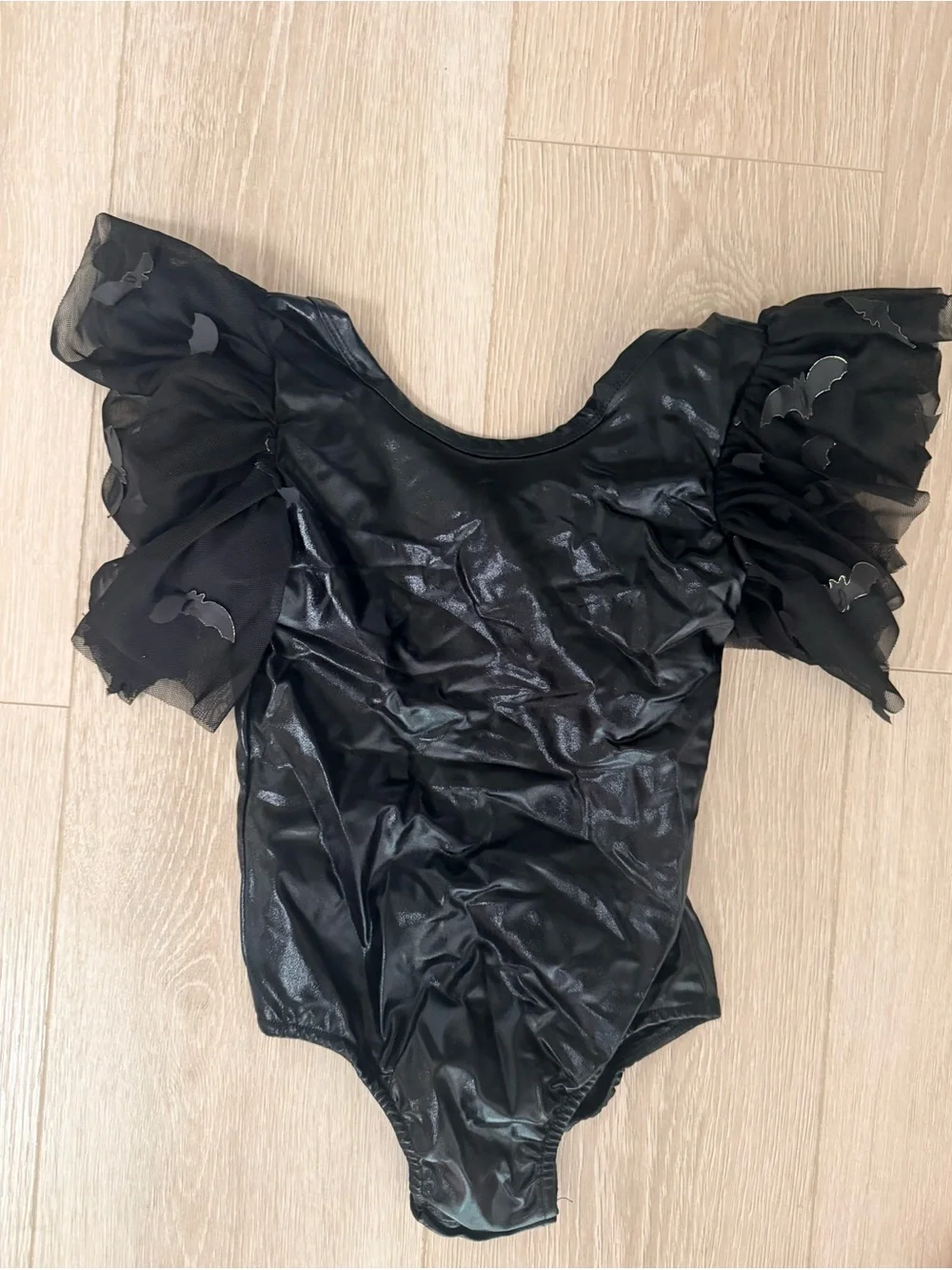 Black Ruffled Sleeve Kids One-Piece Leotard